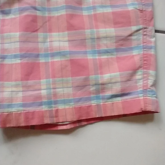Lacoste Swim Trunks Mens Large Pink Plaid Bathing Crocodile Board Shorts Lined